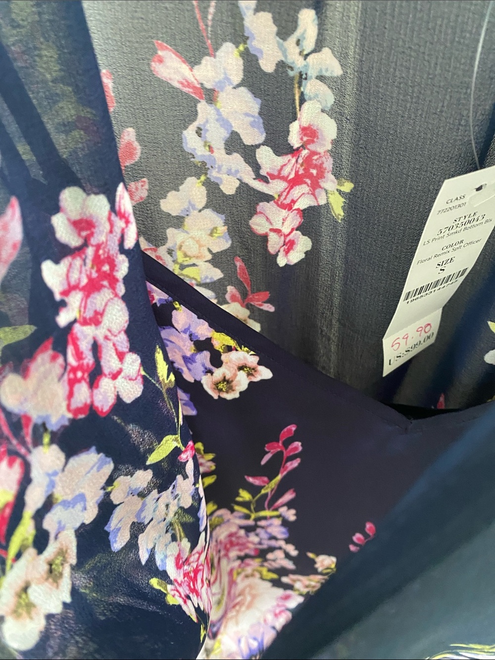 White House Black Market Navy Floral Sheer Blouson - Picture 4 of 9
